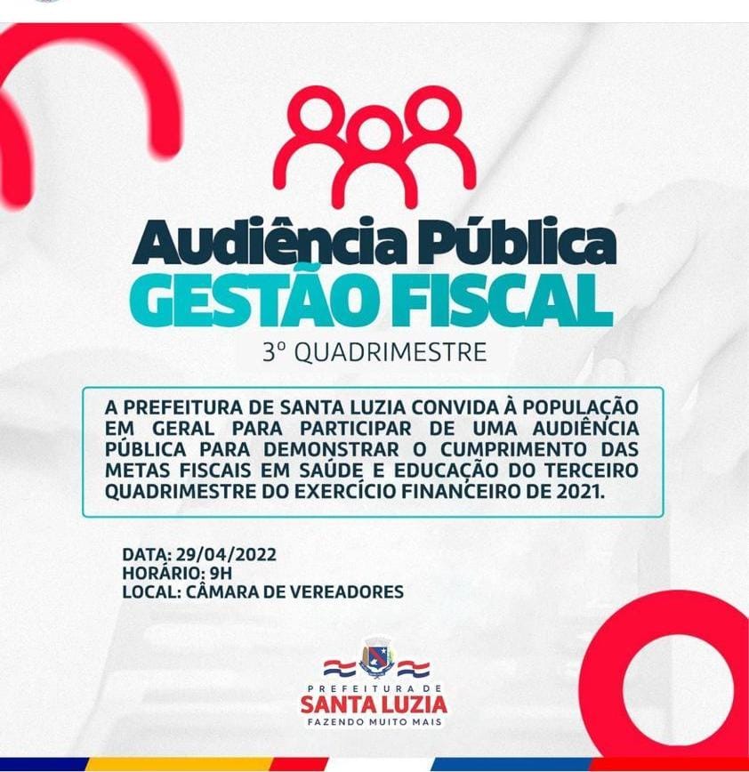 AUDIÊNCIA PÚBLICA GESTÃO FISCAL, PARTICIPE!